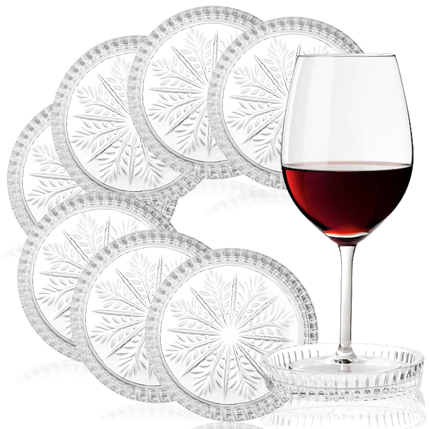 Ragyula (Set Of 6) Round Glass Drink Coasters, Crystal Coasters Decorative Glass Plates Clear Glass Coasters For Mugs, Cups, Din